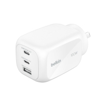 BELKIN netadapter GaN 3 poorten 100W met reisadapter (wit)