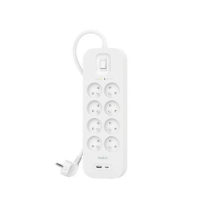 BELKIN stekkerdoos met overspanningsbeveiliging 8 stopcontacten + USB-C + USB-A (2m)
