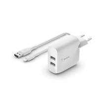 BELKIN oplader 24W + kabel Lightning (2 USB-A) (wit)