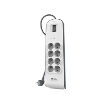 BELKIN stekkerdoos met overspanningsbeveiliging 8 stopcontacten + 2 poorten USB - voedingskabel van 2m - wit